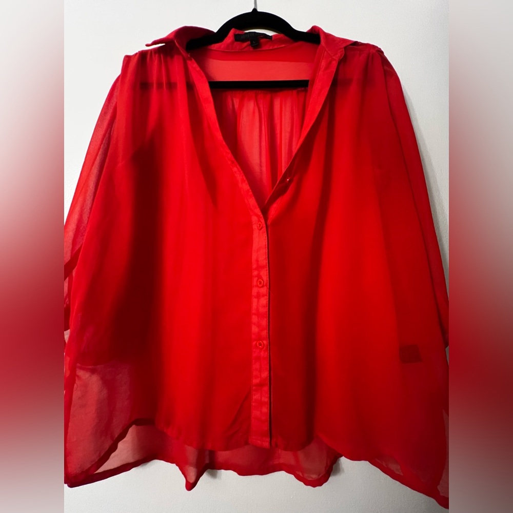 Blaque Label Vibrant Orange Sheer Button Down Shirt